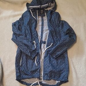 Navy rain parka in a bag sz m